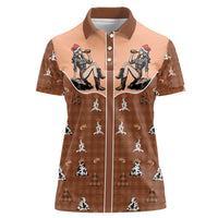 Western Yoke Women Polo Shirt Cowgirl Drinking Wine Christmas - Wonder Print Shop