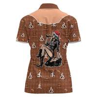 Western Yoke Women Polo Shirt Cowgirl Drinking Wine Christmas - Wonder Print Shop