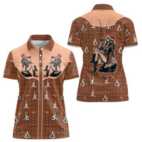 Western Yoke Women Polo Shirt Cowgirl Drinking Wine Christmas - Wonder Print Shop