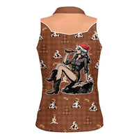 Western Yoke Women Sleeveless Polo Shirt Cowgirl Drinking Wine Christmas - Wonder Print Shop