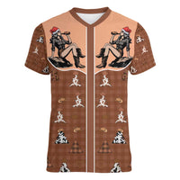 Western Yoke Women V-Neck T-Shirt Cowgirl Drinking Wine Christmas - Wonder Print Shop