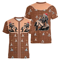 Western Yoke Women V-Neck T-Shirt Cowgirl Drinking Wine Christmas - Wonder Print Shop