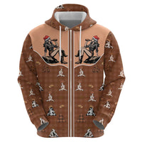 Western Yoke Zip Hoodie Cowgirl Drinking Wine Christmas - Wonder Print Shop