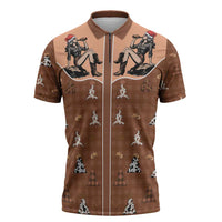 Western Yoke Zipper Polo Shirt Cowgirl Drinking Wine Christmas - Wonder Print Shop