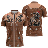 Western Yoke Zipper Polo Shirt Cowgirl Drinking Wine Christmas - Wonder Print Shop