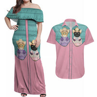 Western Yoke Couples Matching Off Shoulder Maxi Dress and Hawaiian Shirt Meowdy Christmas And A Meow Year - Wonder Print Shop
