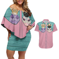 Western Yoke Couples Matching Off Shoulder Short Dress and Hawaiian Shirt Meowdy Christmas And A Meow Year - Wonder Print Shop