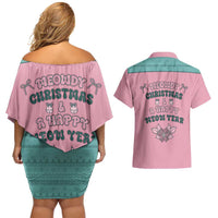 Western Yoke Couples Matching Off Shoulder Short Dress and Hawaiian Shirt Meowdy Christmas And A Meow Year - Wonder Print Shop