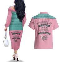 Western Yoke Couples Matching Off The Shoulder Long Sleeve Dress and Hawaiian Shirt Meowdy Christmas And A Meow Year - Wonder Print Shop