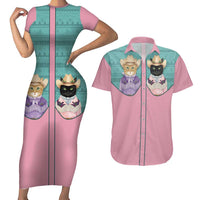 Western Yoke Couples Matching Short Sleeve Bodycon Dress and Hawaiian Shirt Meowdy Christmas And A Meow Year - Wonder Print Shop