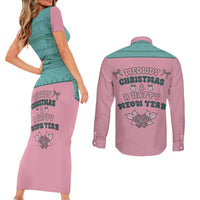 Western Yoke Couples Matching Short Sleeve Bodycon Dress and Long Sleeve Button Shirt Meowdy Christmas And A Meow Year - Wonder Print Shop
