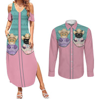 Western Yoke Couples Matching Summer Maxi Dress and Long Sleeve Button Shirt Meowdy Christmas And A Meow Year - Wonder Print Shop
