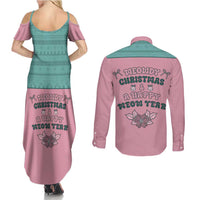 Western Yoke Couples Matching Summer Maxi Dress and Long Sleeve Button Shirt Meowdy Christmas And A Meow Year - Wonder Print Shop
