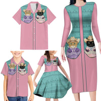 Western Yoke Family Matching Long Sleeve Bodycon Dress and Hawaiian Shirt Meowdy Christmas And A Meow Year - Wonder Print Shop