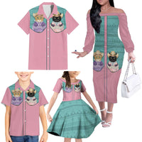 Western Yoke Family Matching Off The Shoulder Long Sleeve Dress and Hawaiian Shirt Meowdy Christmas And A Meow Year - Wonder Print Shop