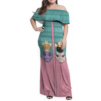 Western Yoke Family Matching Off Shoulder Maxi Dress and Hawaiian Shirt Meowdy Christmas And A Meow Year - Wonder Print Shop