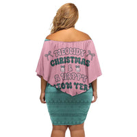 Western Yoke Family Matching Off Shoulder Short Dress and Hawaiian Shirt Meowdy Christmas And A Meow Year - Wonder Print Shop