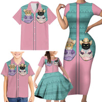 Western Yoke Family Matching Short Sleeve Bodycon Dress and Hawaiian Shirt Meowdy Christmas And A Meow Year - Wonder Print Shop