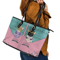 Western Yoke Leather Tote Bag Meowdy Christmas And A Meow Year - Wonder Print Shop