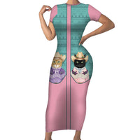 Western Yoke Short Sleeve Bodycon Dress Meowdy Christmas And A Meow Year - Wonder Print Shop