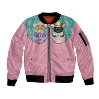 Western Yoke Sleeve Zip Bomber Jacket Meowdy Christmas And A Meow Year - Wonder Print Shop
