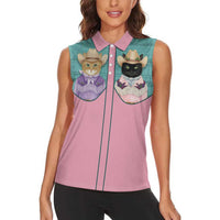 Western Yoke Women Sleeveless Polo Shirt Meowdy Christmas And A Meow Year - Wonder Print Shop