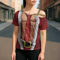 Christmas Costume Cross Shoulder Shirt Muscle Santa - Wonder Print Shop