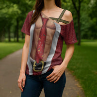 Christmas Costume Cross Shoulder Shirt Muscle Santa - Wonder Print Shop