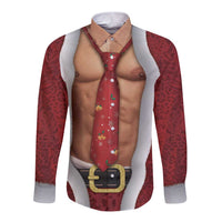 Christmas Costume Long Sleeve Button Shirt Muscle Santa - Wonder Print Shop