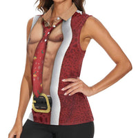 Christmas Costume Women Sleeveless Polo Shirt Muscle Santa - Wonder Print Shop