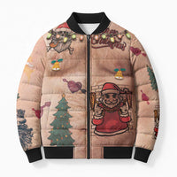 Christmas Costume Bomber Puffer Jacket Funny Hairy Body Xmas Tattoo - Wonder Print Shop