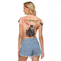 Christmas Costume Raglan Cropped T Shirt Funny Hairy Body Xmas Tattoo - Wonder Print Shop