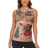 Christmas Costume Women Sleeveless Polo Shirt Funny Hairy Body Xmas Tattoo - Wonder Print Shop