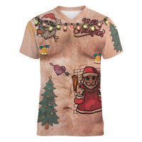 Christmas Costume Women V-Neck T-Shirt Funny Hairy Body Xmas Tattoo - Wonder Print Shop