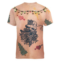 Christmas Costume Women V-Neck T-Shirt Funny Hairy Body Xmas Tattoo - Wonder Print Shop