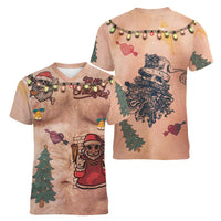 Christmas Costume Women V-Neck T-Shirt Funny Hairy Body Xmas Tattoo - Wonder Print Shop