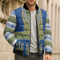Ukraine Vyshyvanka Motif Bomber Puffer Jacket Ukrainian Coat Of Arms Rose Patterns - Wonder Print Shop
