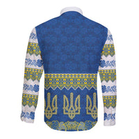 Ukraine Vyshyvanka Motif Long Sleeve Button Shirt Ukrainian Coat Of Arms Rose Patterns - Wonder Print Shop