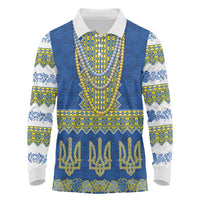 Ukraine Vyshyvanka Motif Long Sleeve Polo Shirt Ukrainian Coat Of Arms Rose Patterns - Wonder Print Shop