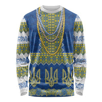 Ukraine Vyshyvanka Motif Long Sleeve Shirt Ukrainian Coat Of Arms Rose Patterns - Wonder Print Shop
