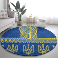 Ukraine Vyshyvanka Motif Round Carpet Ukrainian Coat Of Arms Rose Patterns - Wonder Print Shop