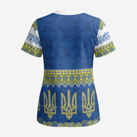 Ukraine Vyshyvanka Motif Scrub Top Ukrainian Coat Of Arms Rose Patterns - Wonder Print Shop