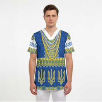Ukraine Vyshyvanka Motif Scrub Top Ukrainian Coat Of Arms Rose Patterns - Wonder Print Shop
