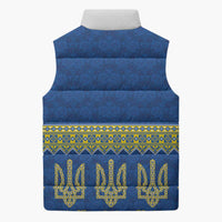 Ukraine Vyshyvanka Motif Sleeveless Puffer Jacket Ukrainian Coat Of Arms Rose Patterns - Wonder Print Shop