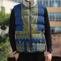 Ukraine Vyshyvanka Motif Sleeveless Puffer Jacket Ukrainian Coat Of Arms Rose Patterns - Wonder Print Shop