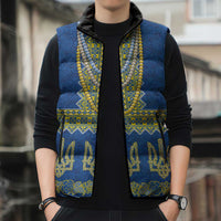 Ukraine Vyshyvanka Motif Sleeveless Puffer Jacket Ukrainian Coat Of Arms Rose Patterns - Wonder Print Shop