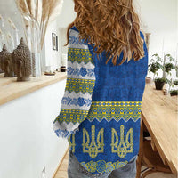 Ukraine Vyshyvanka Motif Women Casual Shirt Ukrainian Coat Of Arms Rose Patterns - Wonder Print Shop