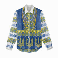 Ukraine Vyshyvanka Motif Women Casual Shirt Ukrainian Coat Of Arms Rose Patterns - Wonder Print Shop