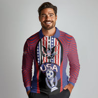 Custom United States Soccer Long Sleeve Polo Shirt American Eagle Flag Stars And Stripes