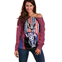 Custom United States Soccer Off Shoulder Sweater American Eagle Flag Stars And Stripes